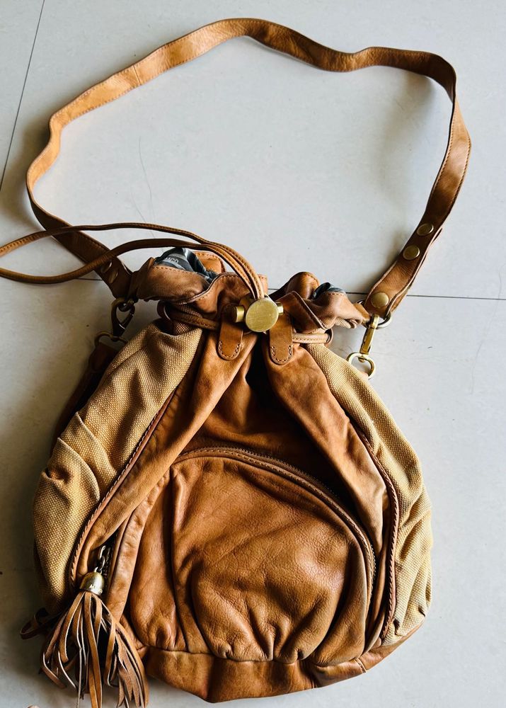 Mimco  Saas Tan Leather Sling Bag