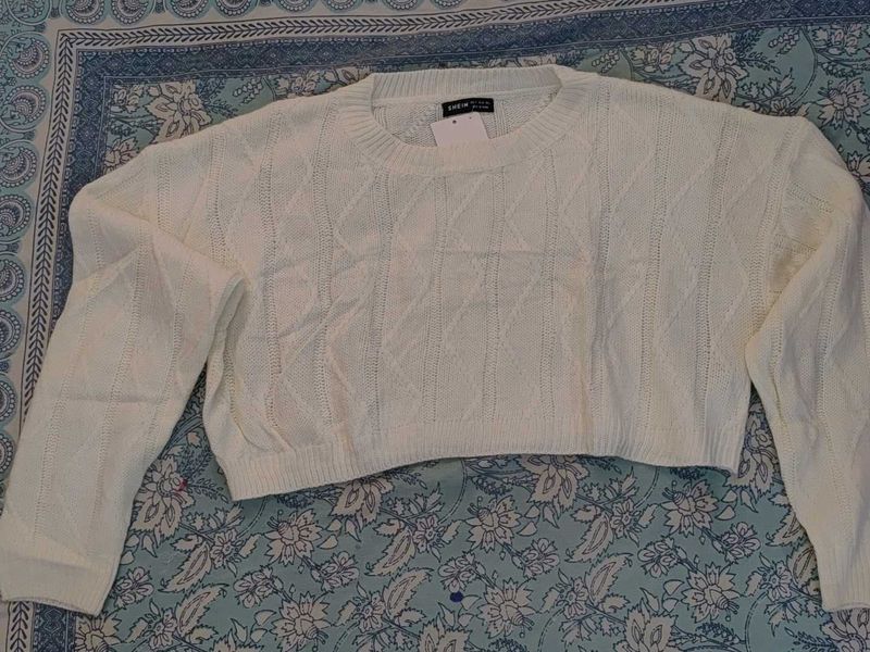 SHEIN White Knit Crop Sweater