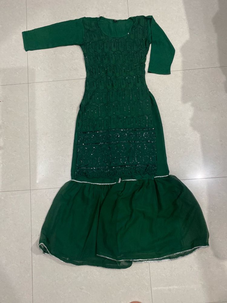 Green Embroidered Kurta sharara set