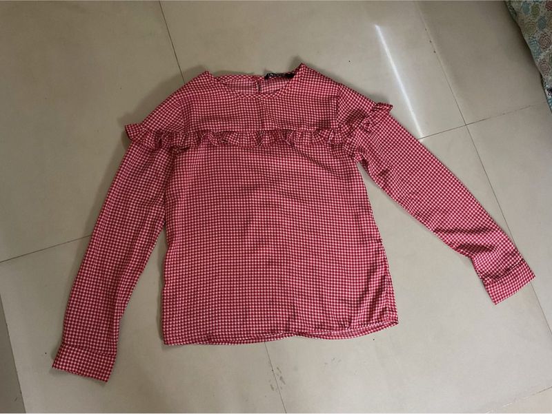 Red Gingham Ruffle Top