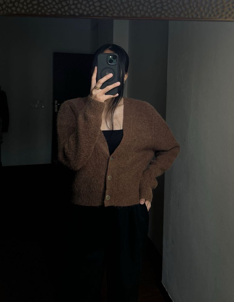 Mohair Blend Brown Buttoned Down Cardigan