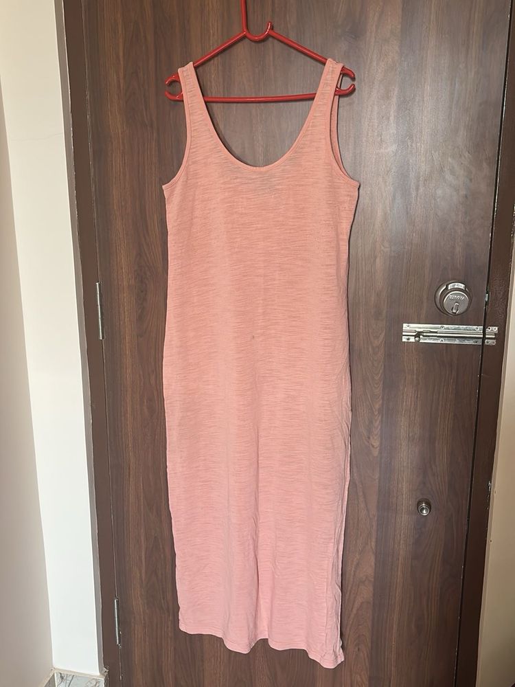 Casual Peach Tank Midi Dress