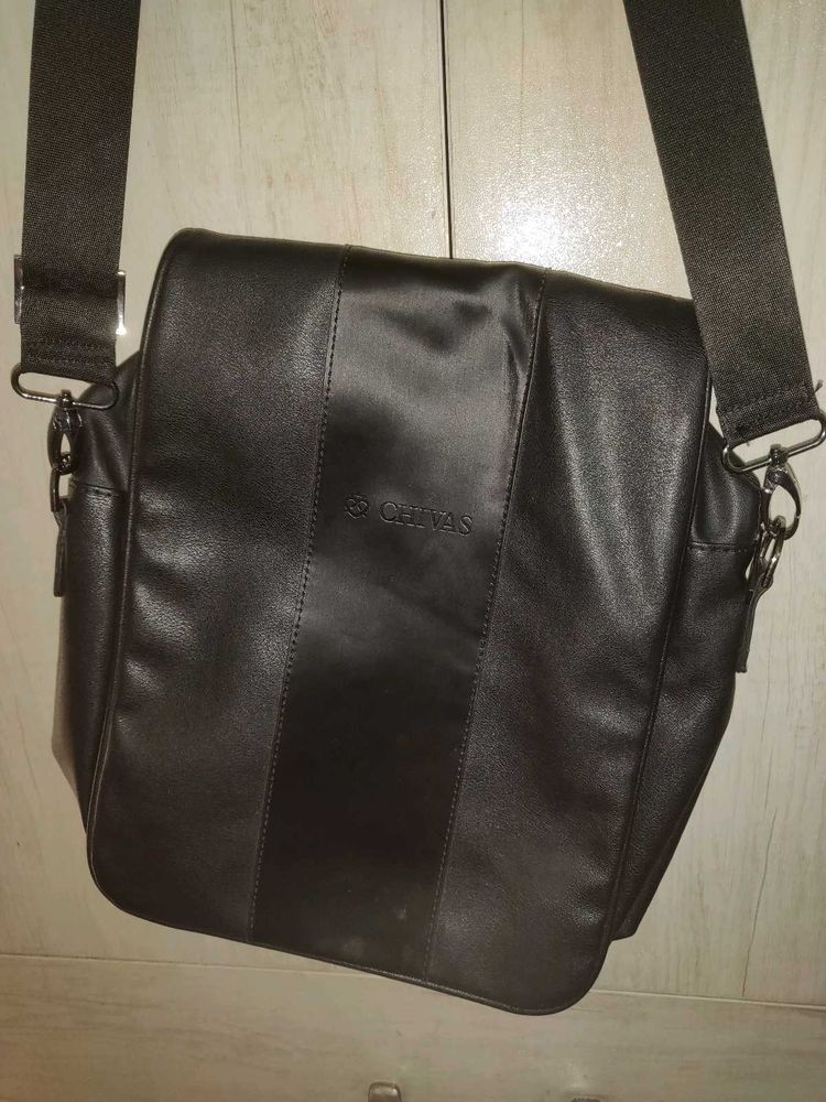 Classic Black Leather Side Bag for Men