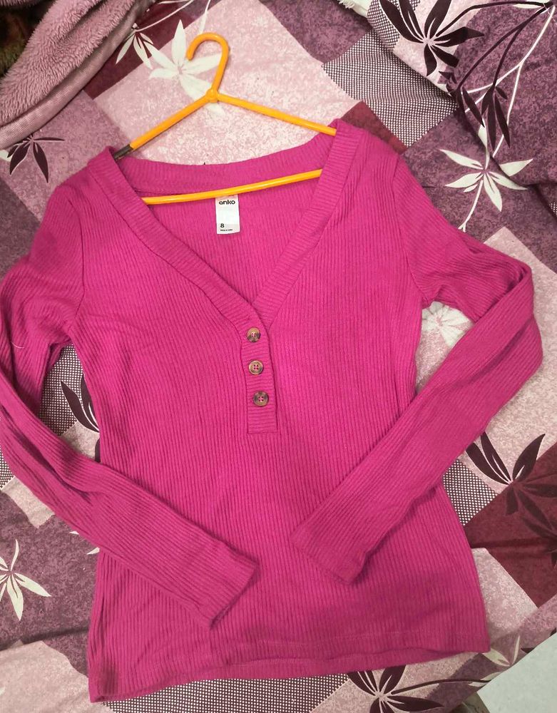 Attractive V Neck Ribbed Top