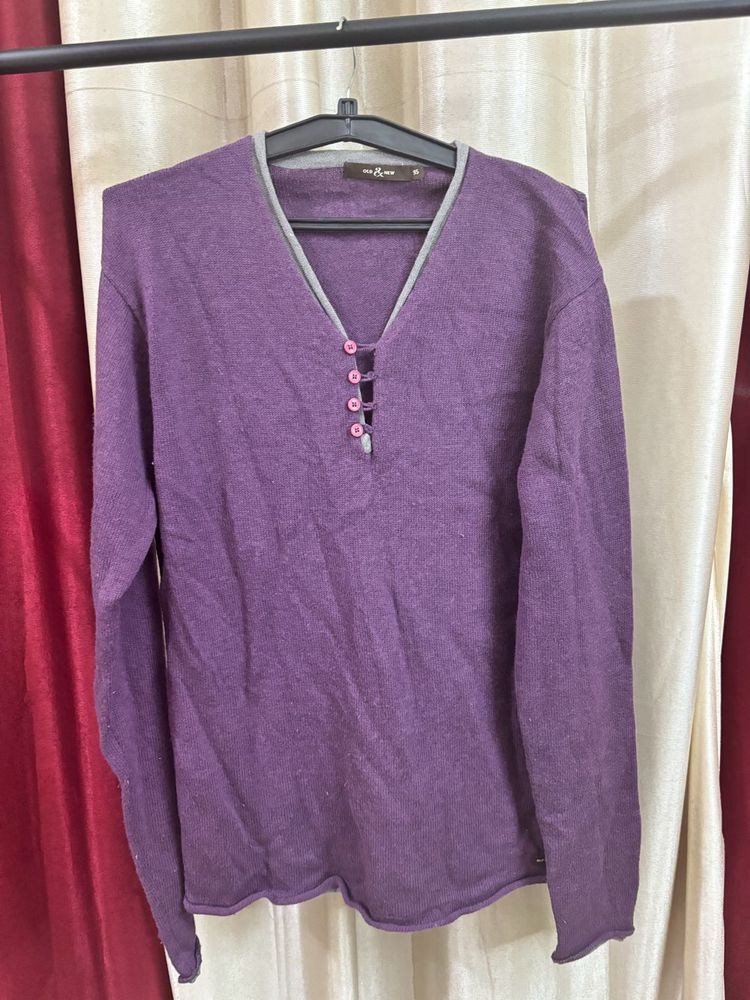 Purple V Shape Sweatshirt Pullover Sweater