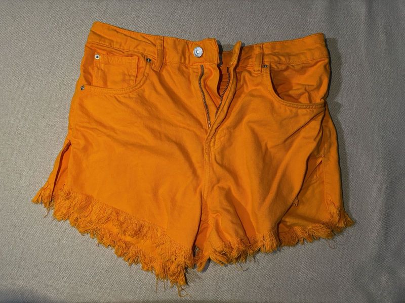 Primark Cares Bright Orange Denim Fringe Shorts