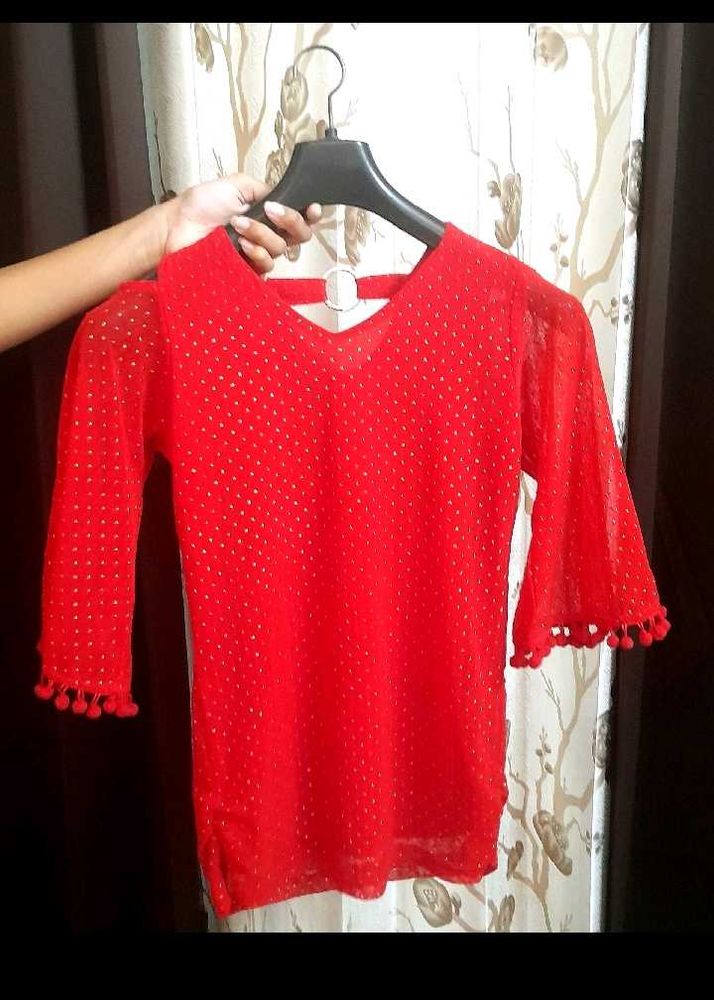 CUT SHOULDER RED TOP FOR GIRLS