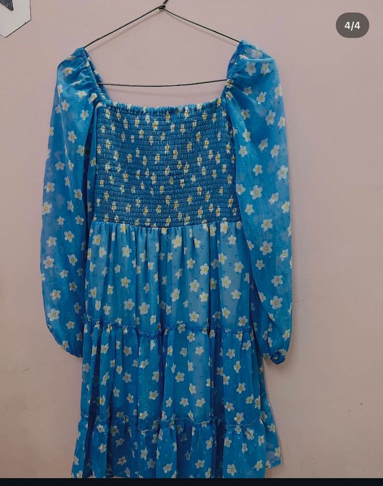 Floral Print Blue Dress