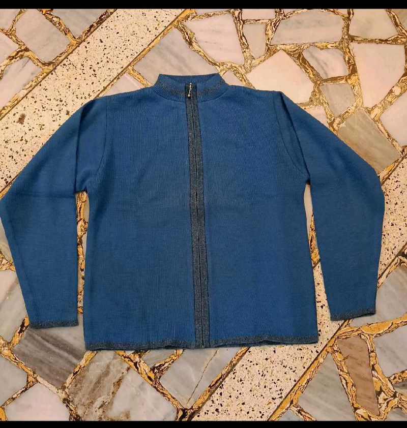 Blue Zip-Up Knit Jacket