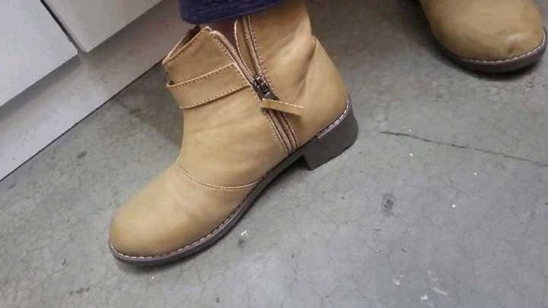 Tan Ankle Boots with Zipper Detail