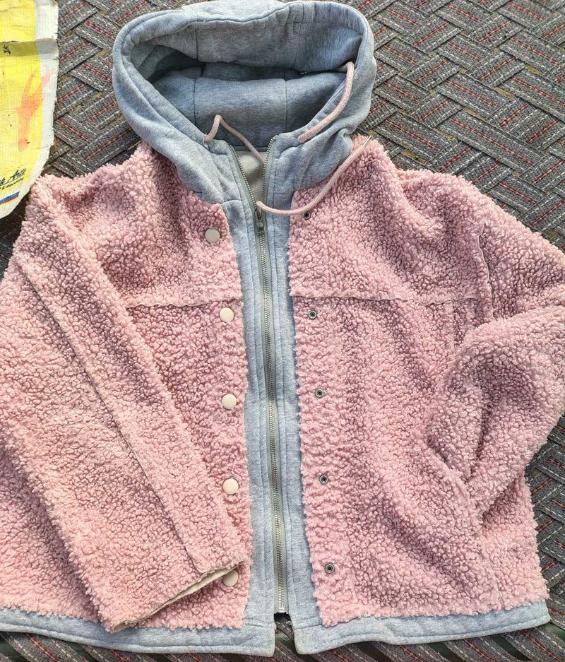 Pink Fuzzy Hooded Jacket