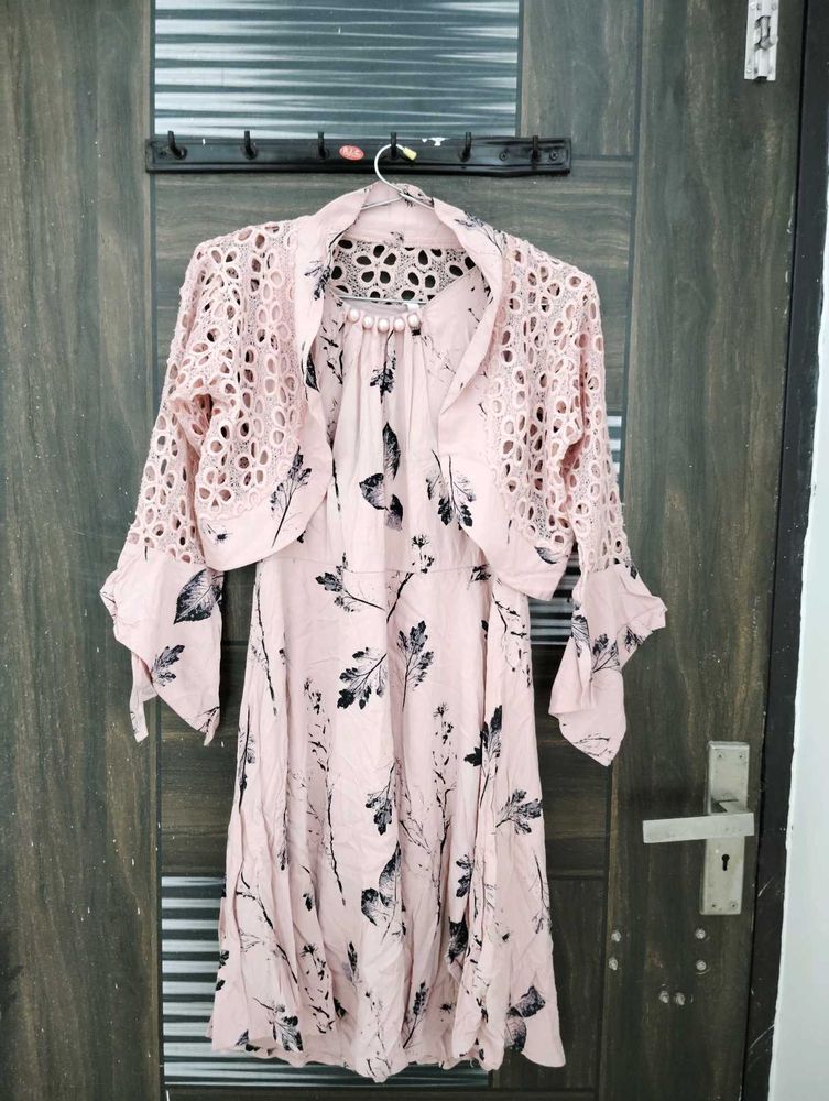 Floral Pink Dress with Shrug