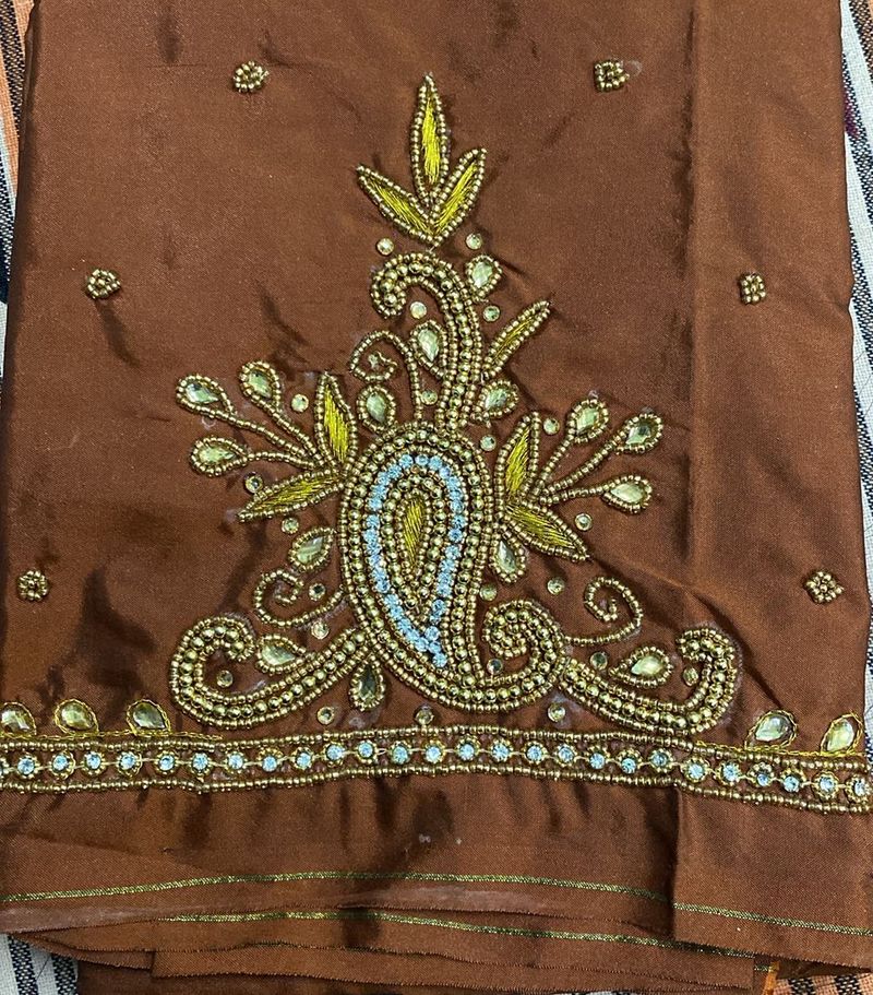 Brown Maggam Work Blouse Unstitched