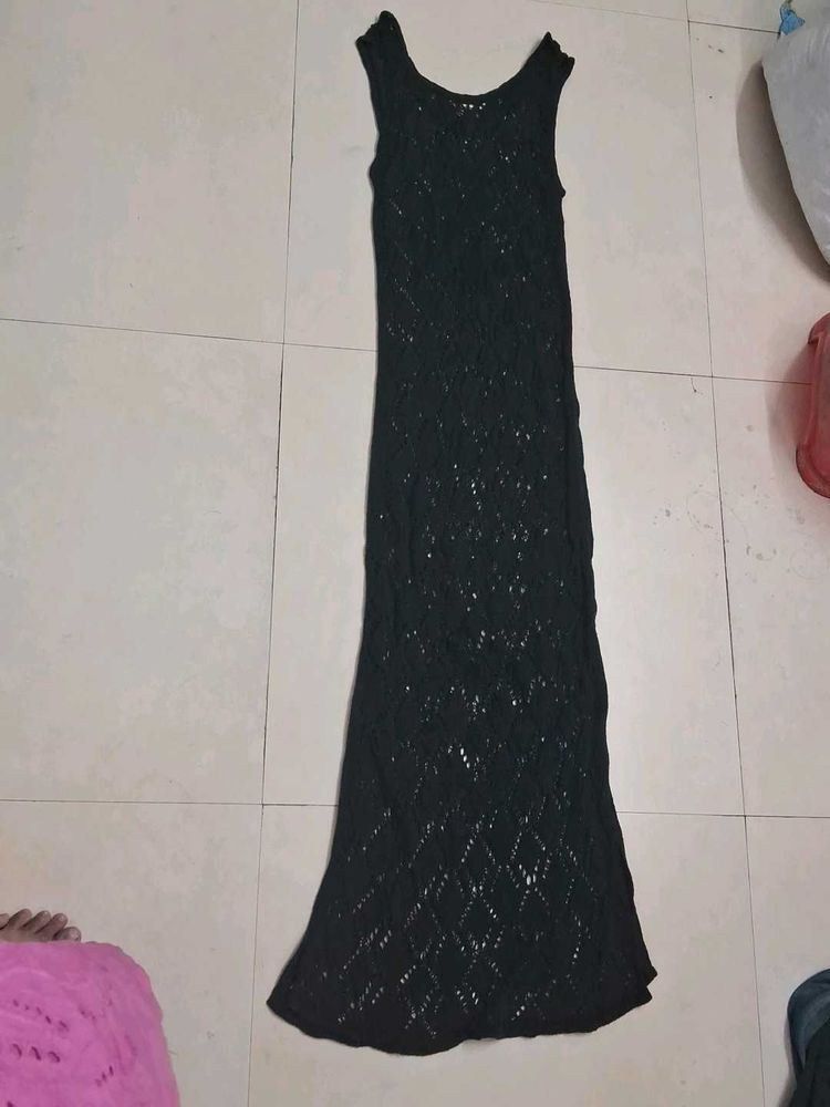 Elegant Black Crochet Maxi Dress