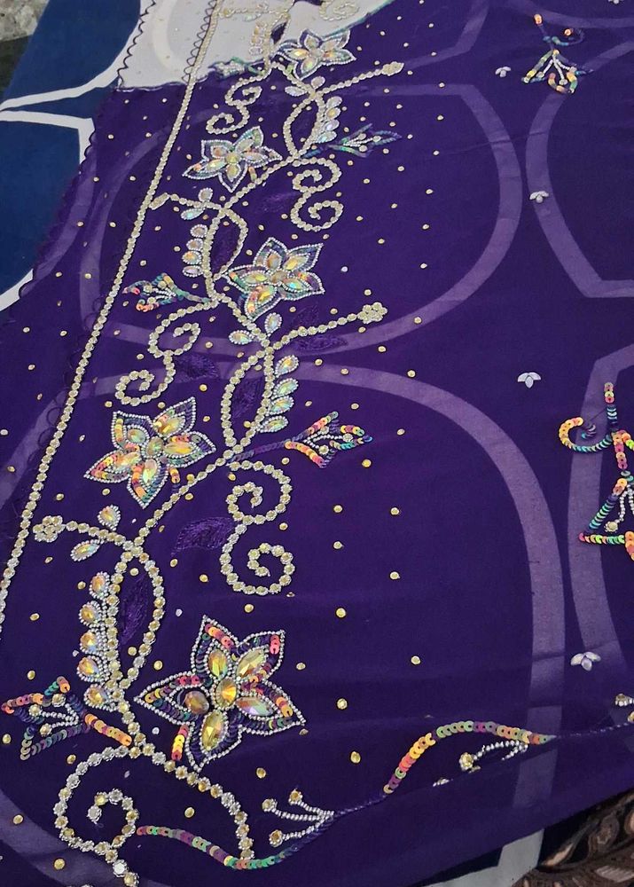 white with Purple partywear stone work sar