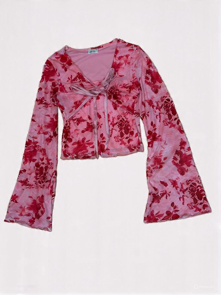 Floral Print Tie Front Top