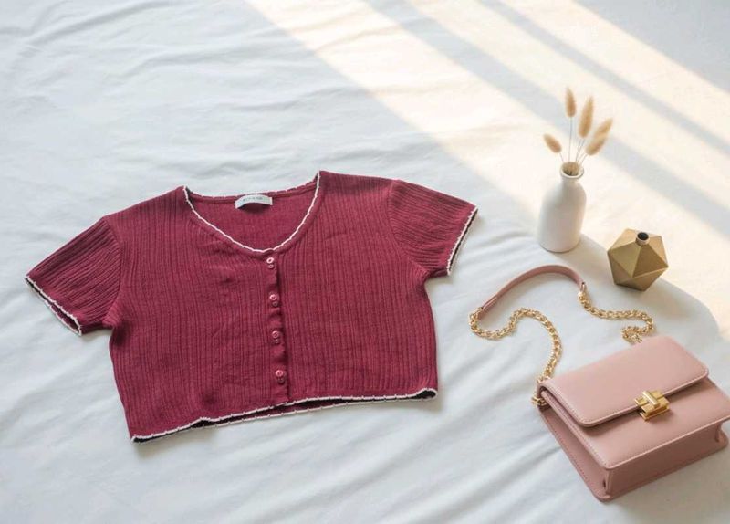 Cute Maroon Button-Up Top