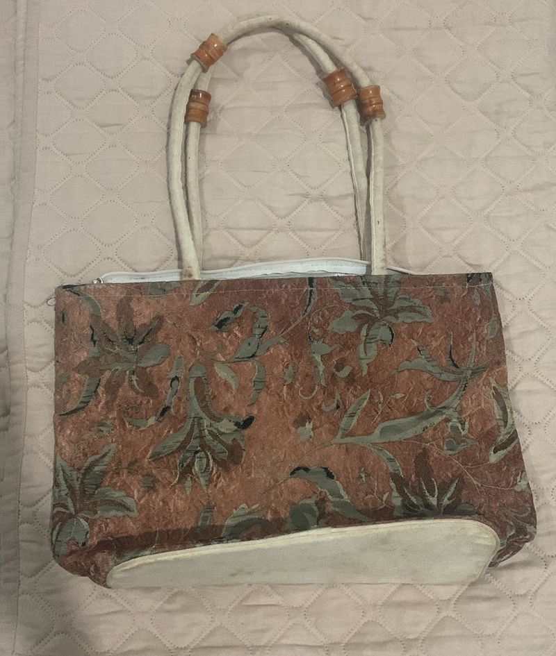 Brown embroidery print Big hand bag for women