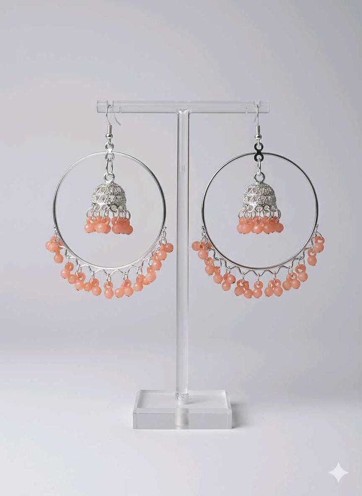 Silver Oxidized Jhumka Hoop Earrings with Beads