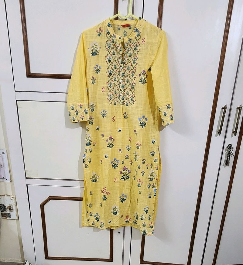 W Sunshine Yellow A Line Cotton Kurta