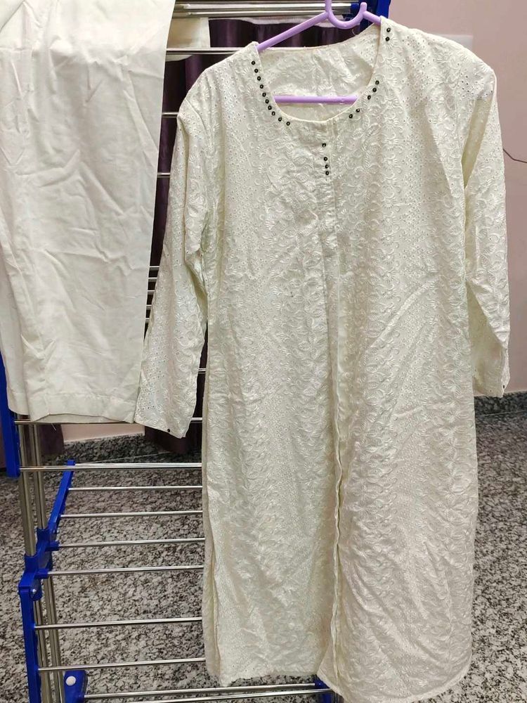 Elegant White Embroidered Kurta Set