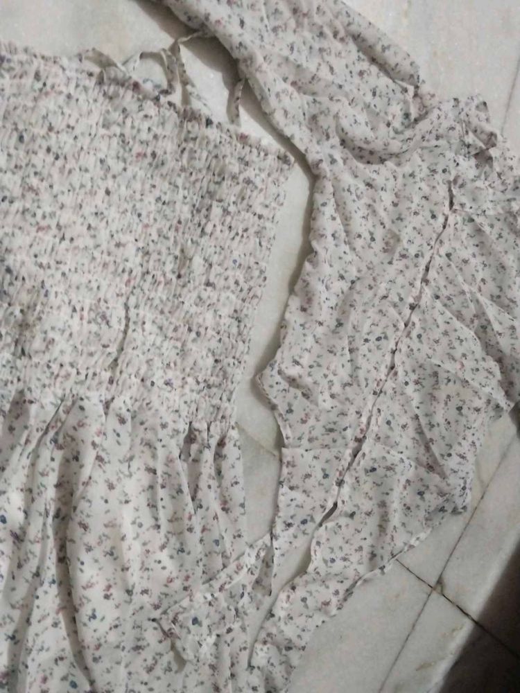 Floral Print Ruffle Frock With Shirt
