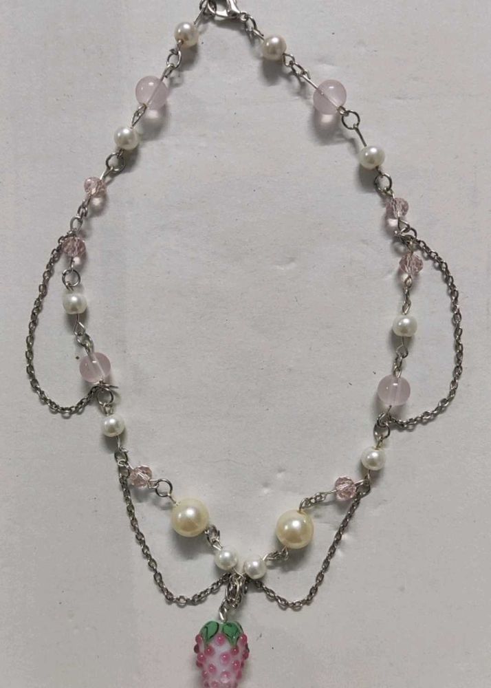 handmade lamp worked raspberry locket necklace