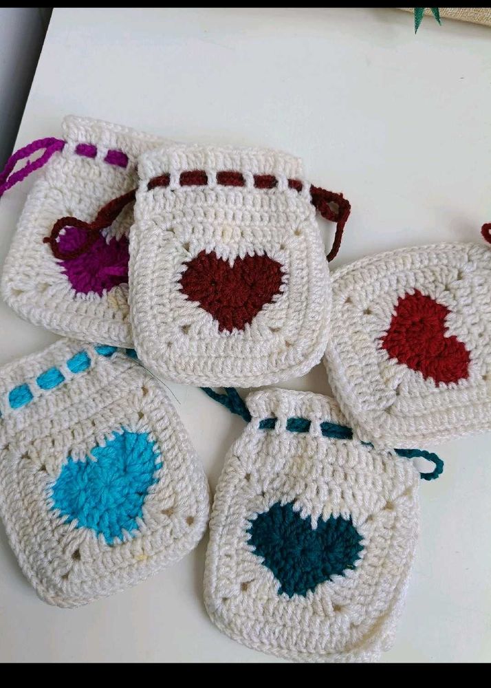 Cute Crochet Heart Pouch
