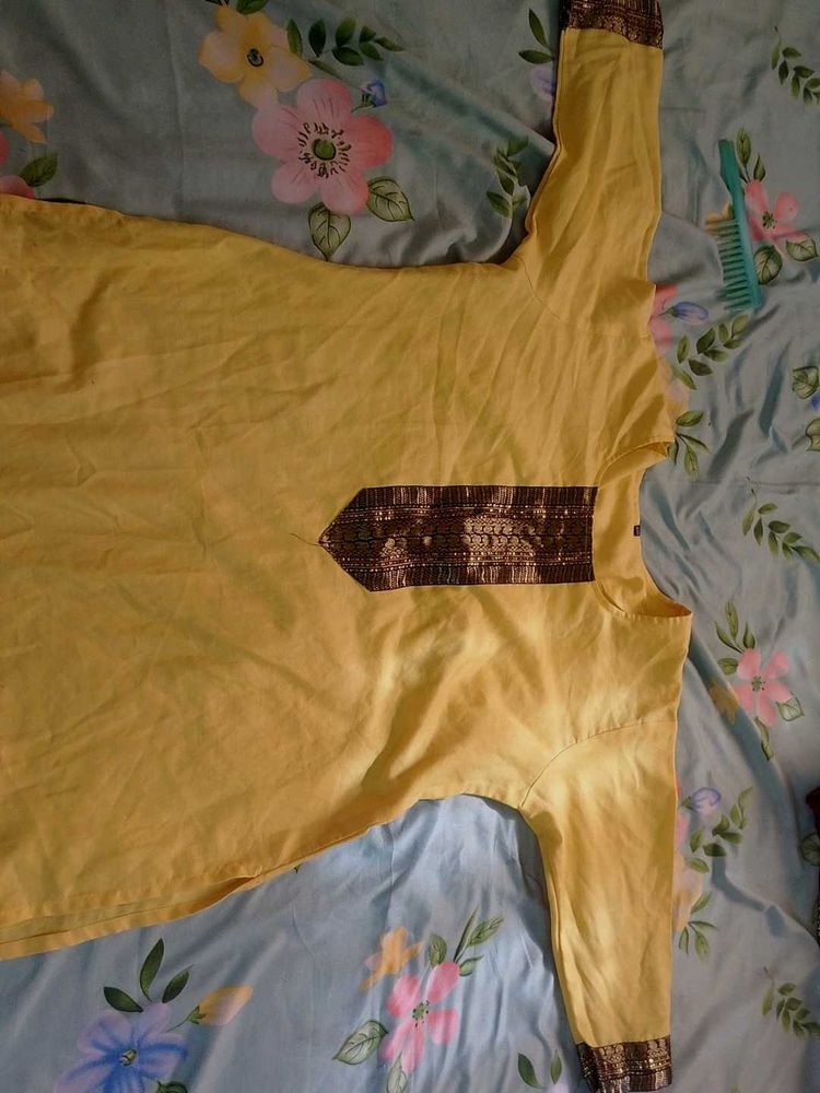 Yellow Kurti with Gold Detail