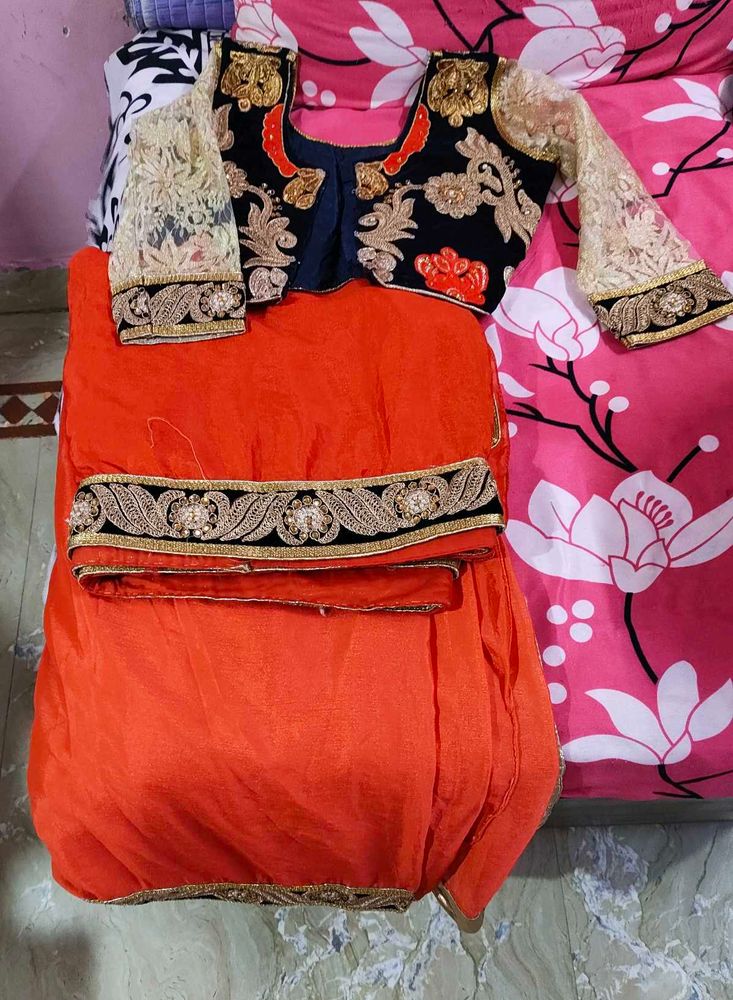 red girlish look saree