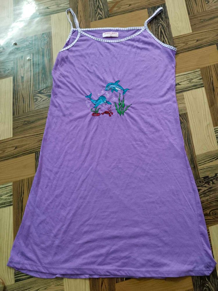 Vintage Purple Dolphin Embroidered Cami Dress