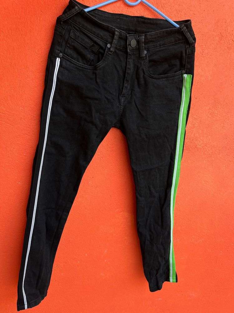 Black Jeans With Contrast Side Tape