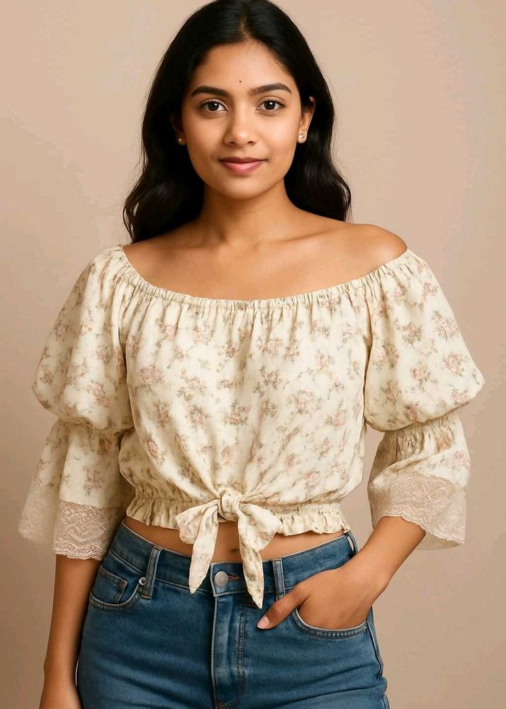 Floral Off-Shoulder Tie-Front Top