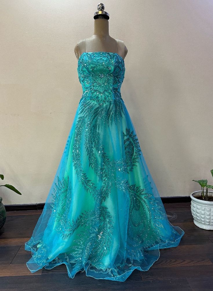 Luxury Frozen Blue Embellished Gown