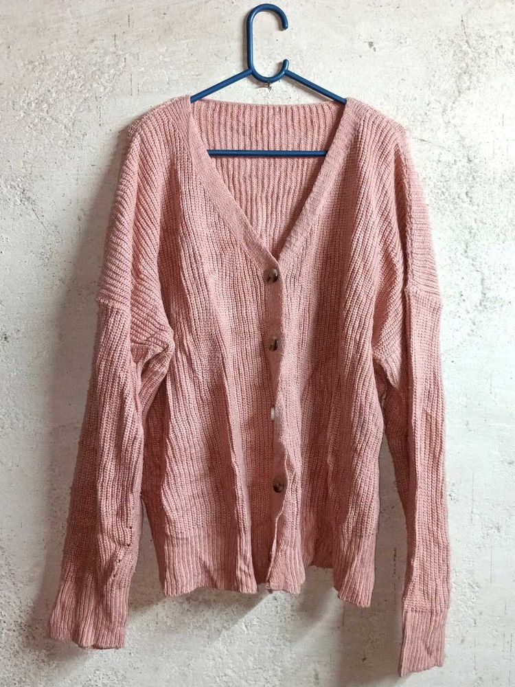 Oversized Winter Knit Cardigan Sweater Pink