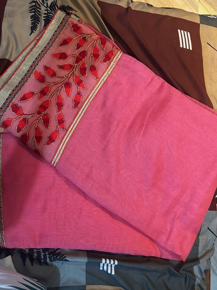 Pink Embroidered Saree