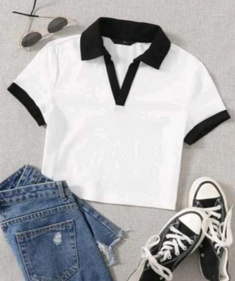 White Crop Top with Black Trim