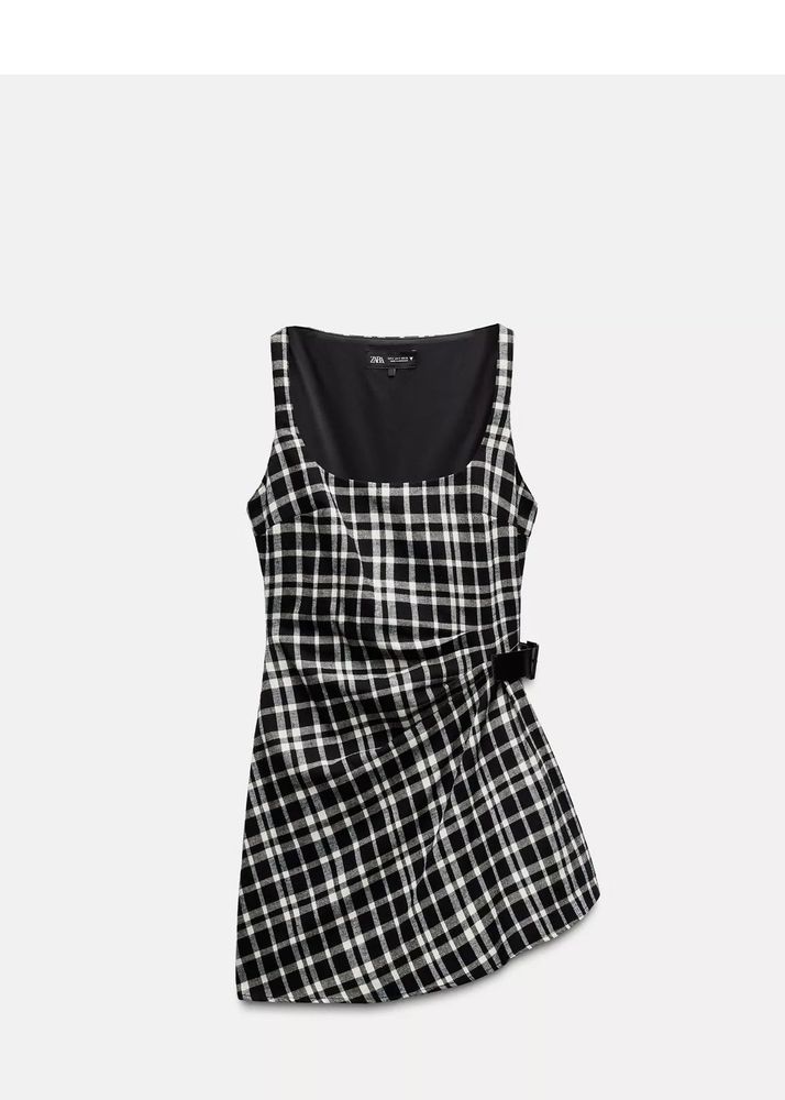 Zara Black White Plaid Mini Dress