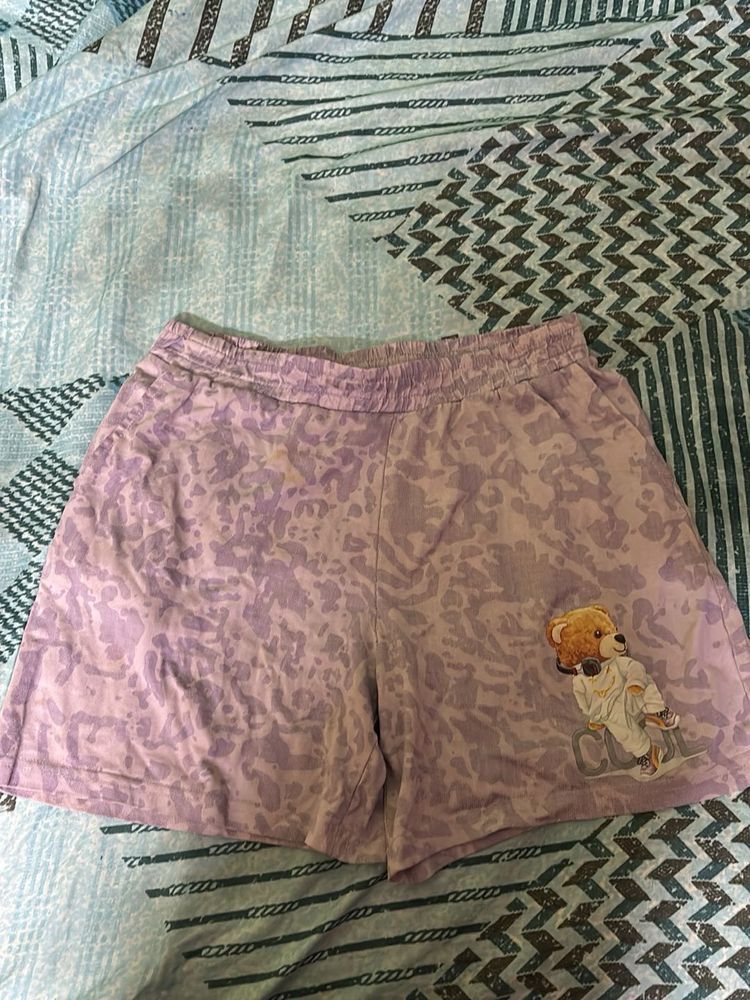 Cute Purple Panda Graphic Print Shorts – Small Siz