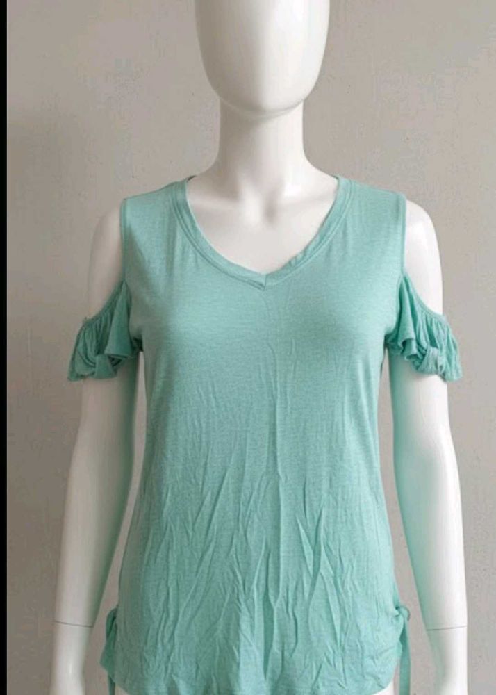 Down Shoulder Ruffle Top-mint