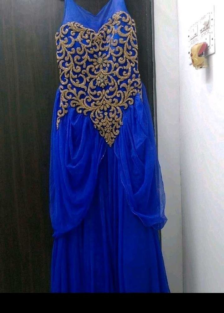 Elegant Blue &amp; Gold Evening Gown