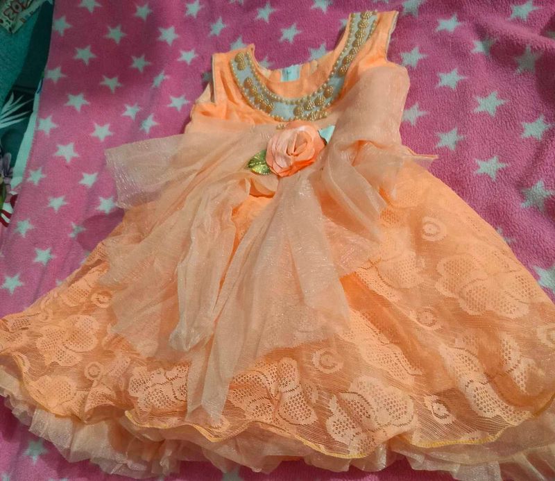 Peach Dress with Lace &amp; Flower