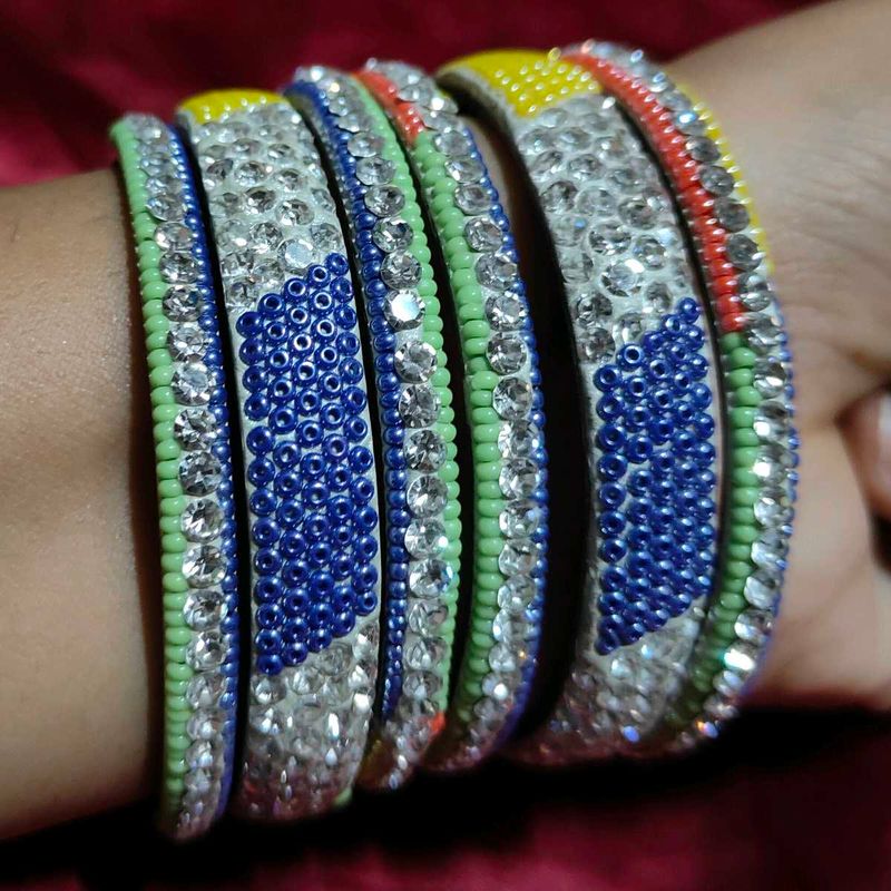 Colorful Beaded &amp; Rhinestone Bangle Set
