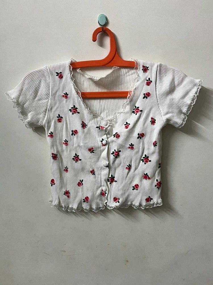 Floral Ribbed Crop Top