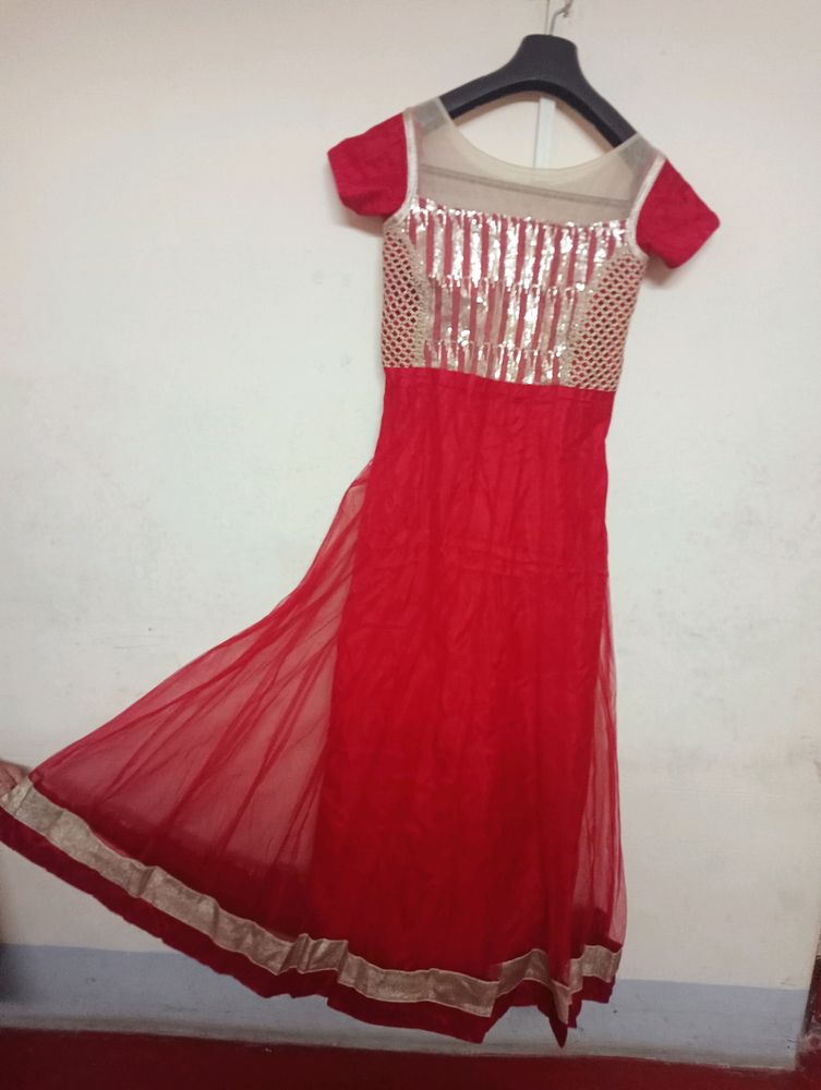 Beautiful Meroon Gown With Overcoat Dupatta And Pa