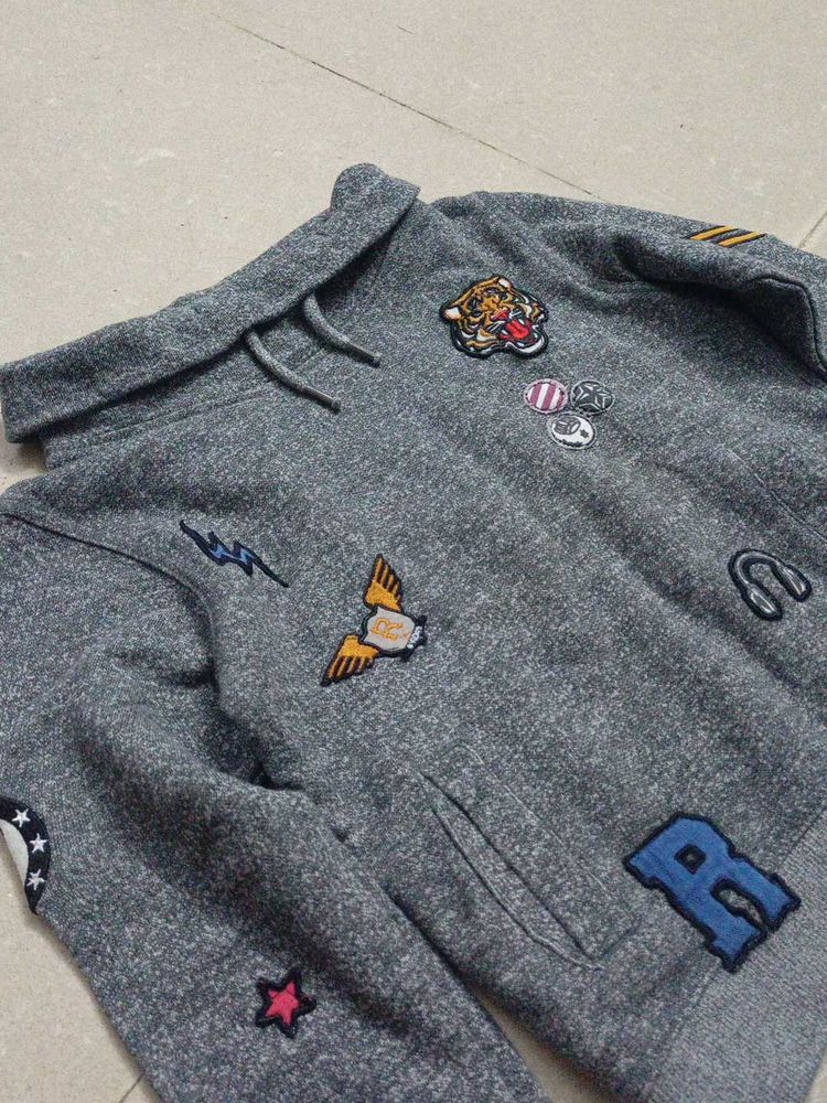 Embroidered Gray Hoodie