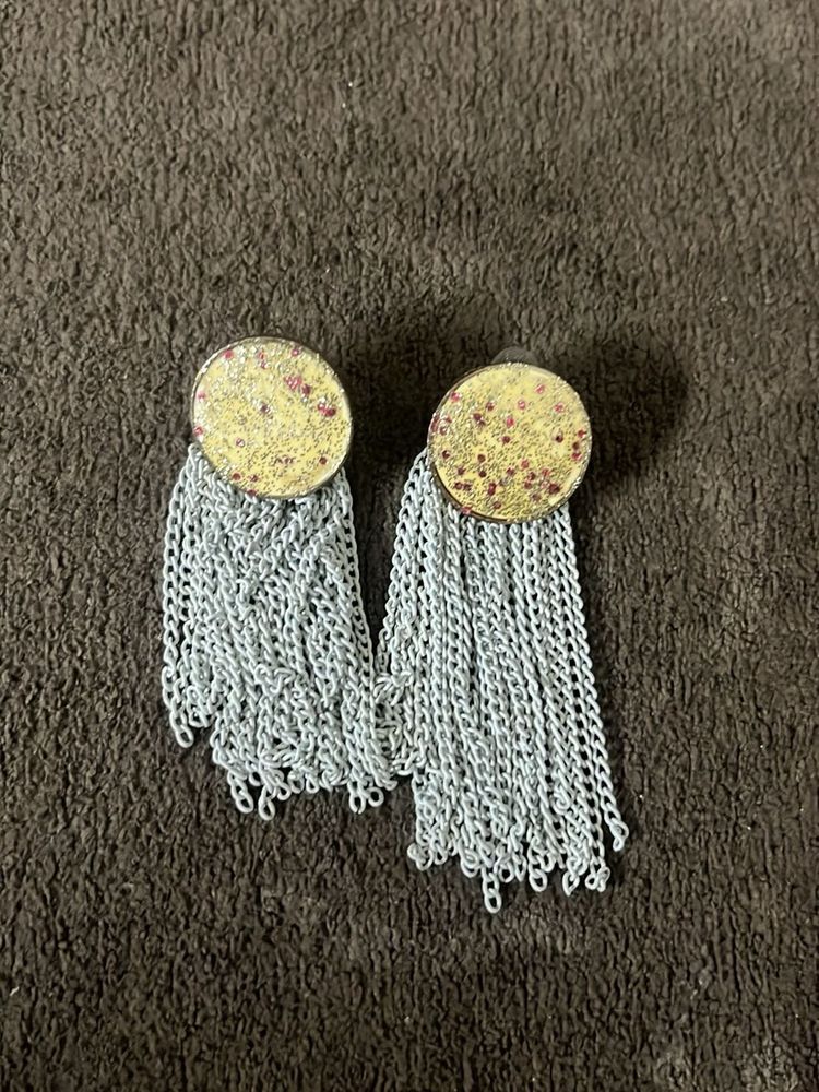 Statement Chain White N Golden Touch  Earrings