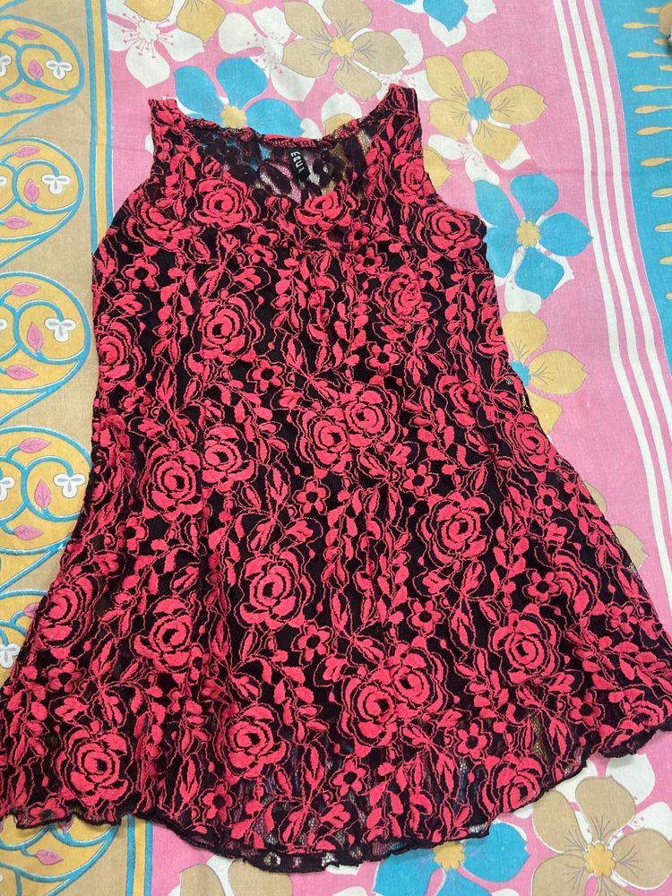 Peach Black Net Top