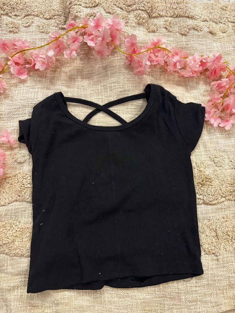 Cute Black Backless Top