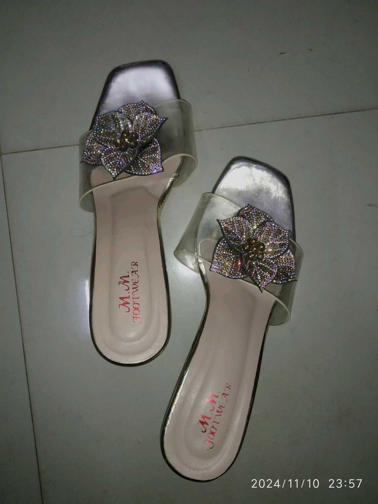 Transparent Strap With Beautiful Flower Heels
